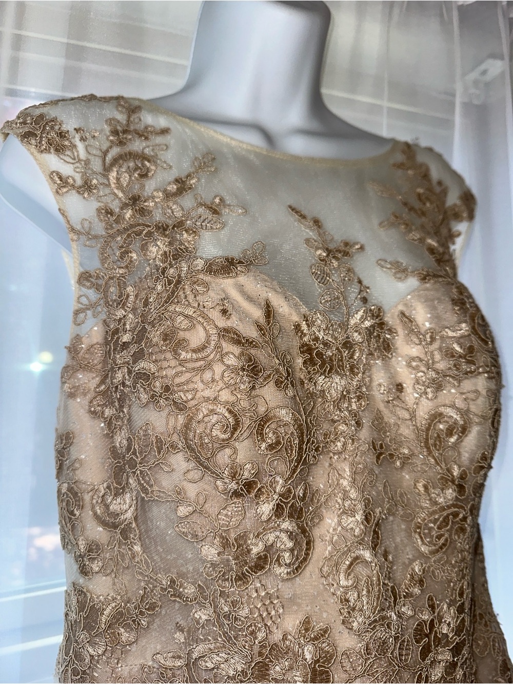 Azazie Ivory and Gold Lace Appliqué Wedding Dress